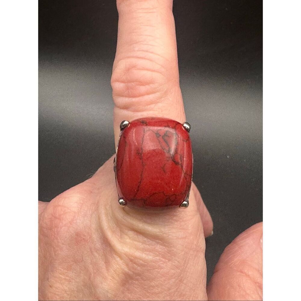 Sterling silver 925 Red Howlite statement Ring size 9